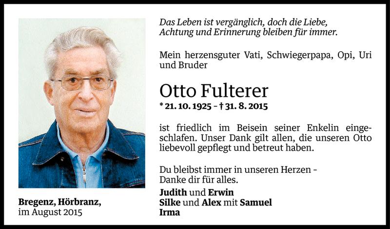  Todesanzeige für Otto Fulterer vom 06.09.2015 aus Vorarlberger Nachrichten