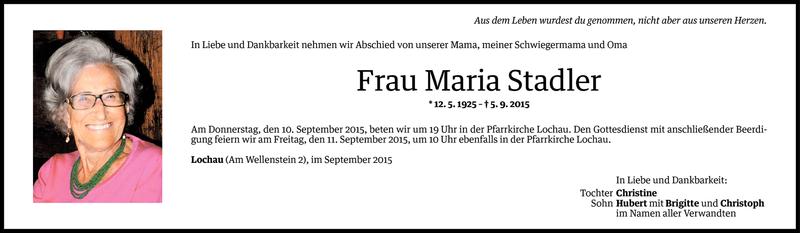  Todesanzeige für Maria Stadler vom 08.09.2015 aus Vorarlberger Nachrichten