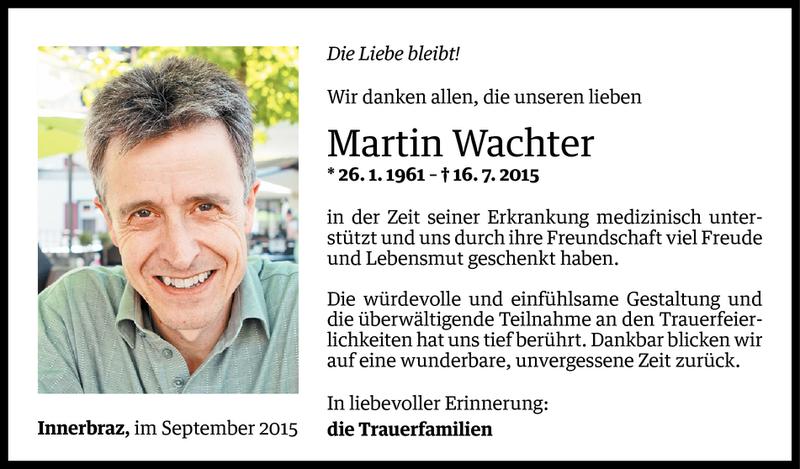  Todesanzeige für Martin Wachter vom 10.09.2015 aus Vorarlberger Nachrichten