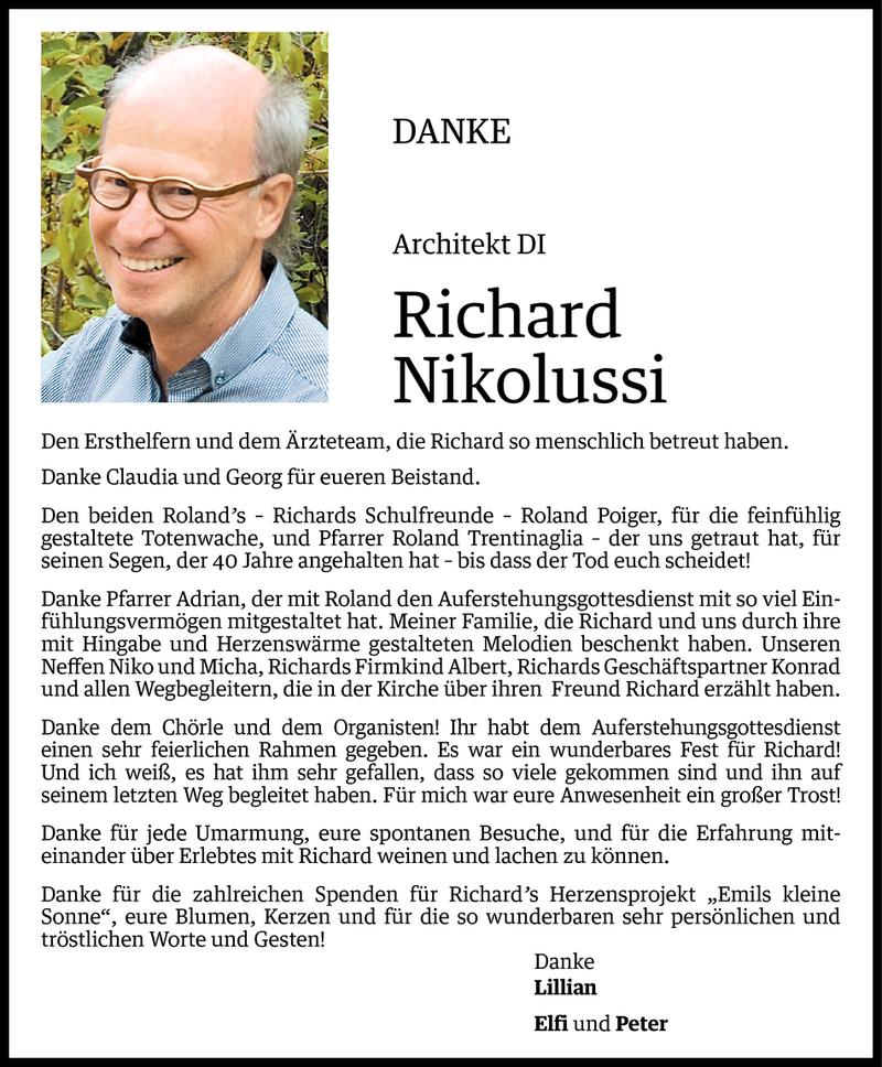  Todesanzeige für Richard Nikolussi vom 11.09.2015 aus Vorarlberger Nachrichten