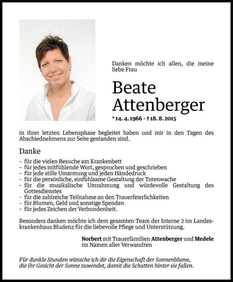  Todesanzeige für Beate Attenberger vom 11.09.2015 aus Vorarlberger Nachrichten