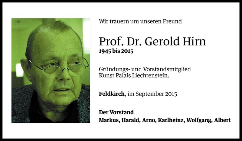  Todesanzeige für Gerold Hirn vom 10.09.2015 aus Vorarlberger Nachrichten