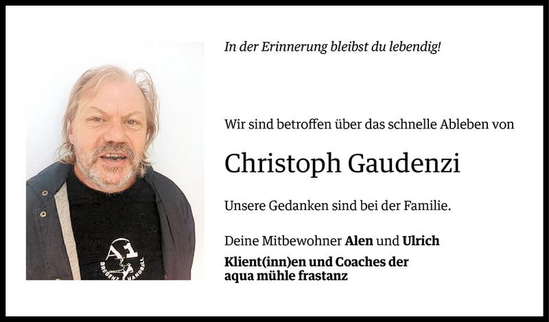  Todesanzeige für Christoph Gaudenzi vom 11.09.2015 aus Vorarlberger Nachrichten