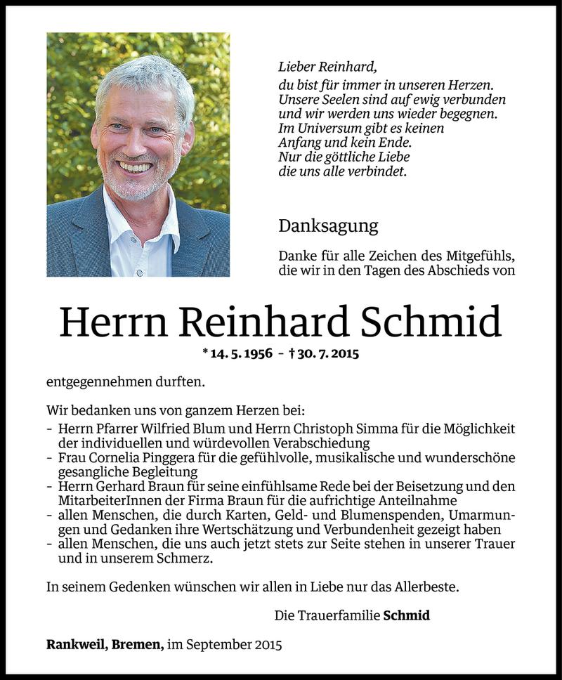  Todesanzeige für Reinhard Schmid vom 16.09.2015 aus Vorarlberger Nachrichten