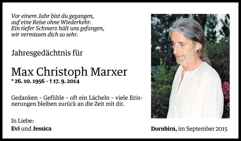  Todesanzeige für Max Christoph Marxer vom 16.09.2015 aus Vorarlberger Nachrichten