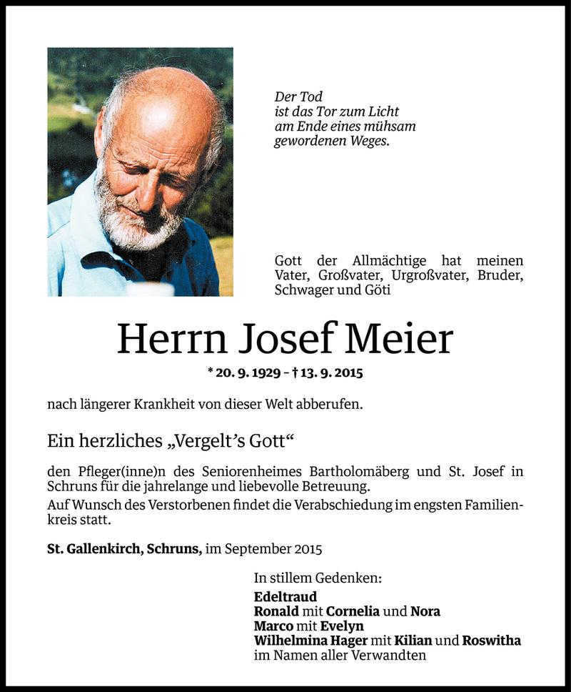  Todesanzeige für Josef Meier vom 19.09.2015 aus Vorarlberger Nachrichten