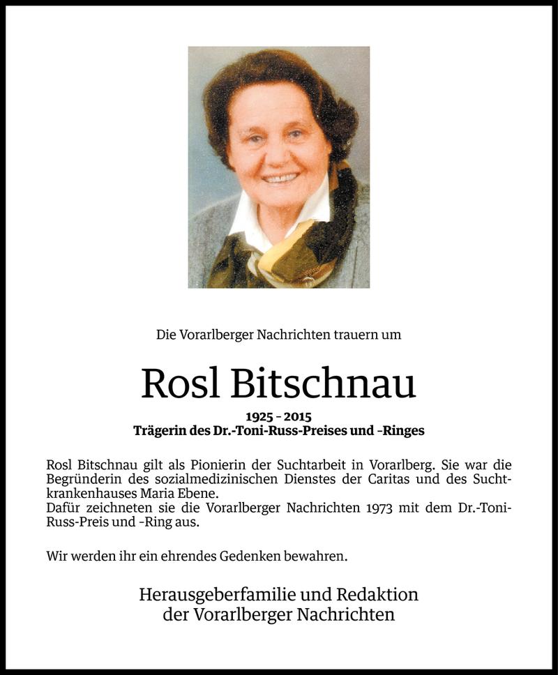  Todesanzeige für Rosl Bitschnau vom 20.09.2015 aus Vorarlberger Nachrichten