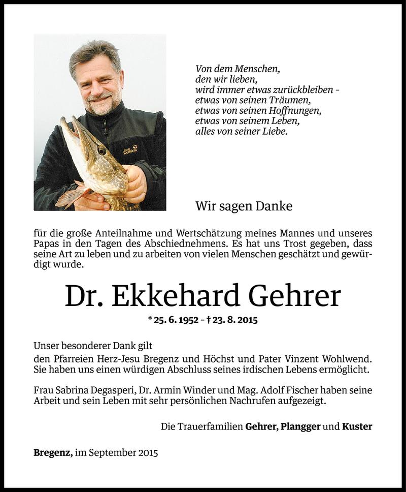  Todesanzeige für Ekkehard Gehrer vom 20.09.2015 aus Vorarlberger Nachrichten