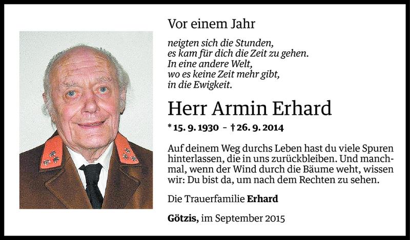  Todesanzeige für Armin Erhard vom 26.09.2015 aus Vorarlberger Nachrichten