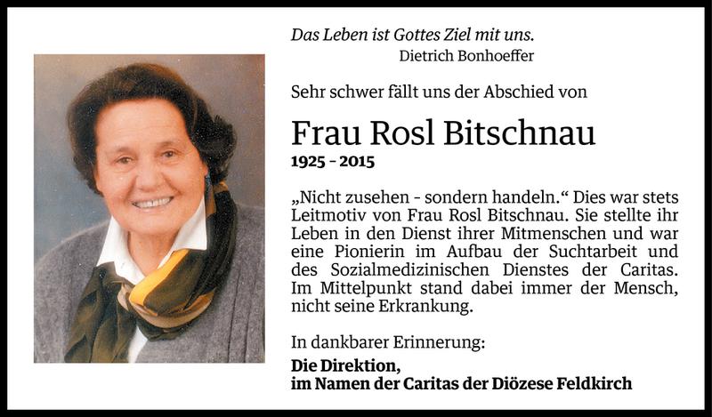  Todesanzeige für Rosl Bitschnau vom 21.09.2015 aus Vorarlberger Nachrichten