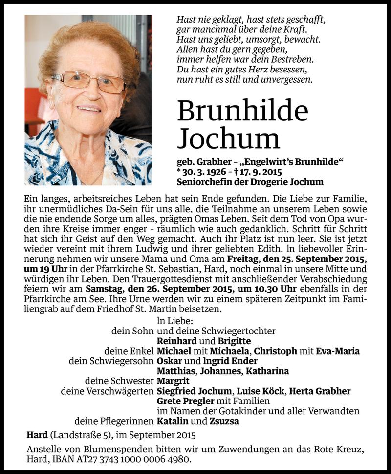  Todesanzeige für Brunhilde Jochum vom 21.09.2015 aus Vorarlberger Nachrichten