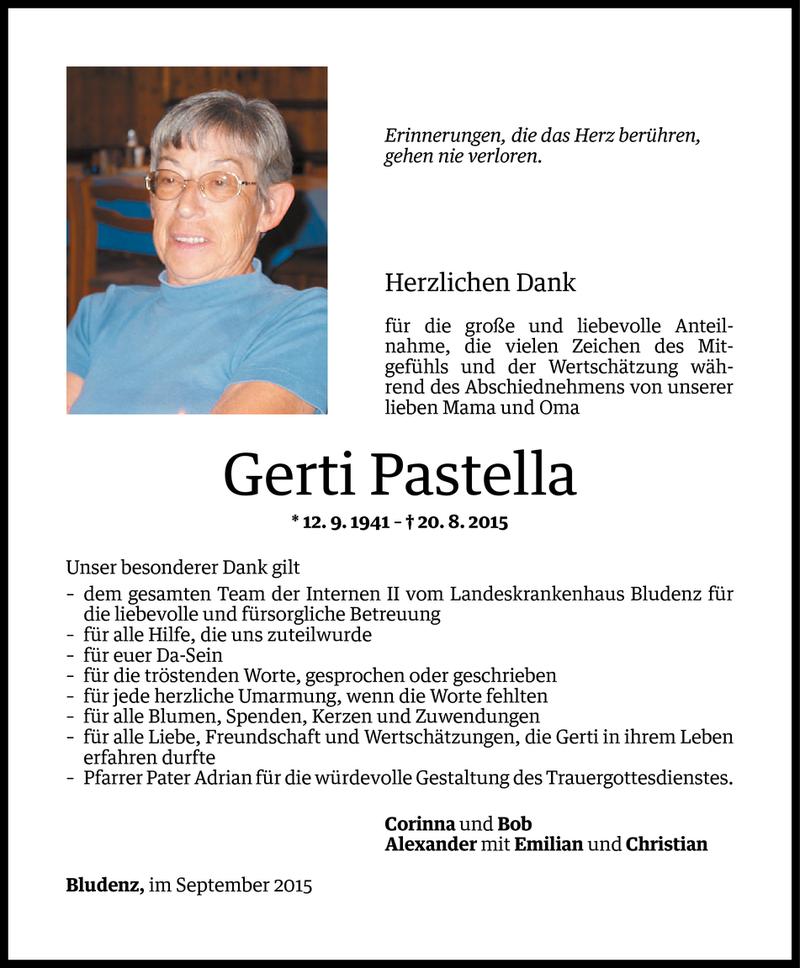  Todesanzeige für Gertrude Pastella vom 22.09.2015 aus Vorarlberger Nachrichten