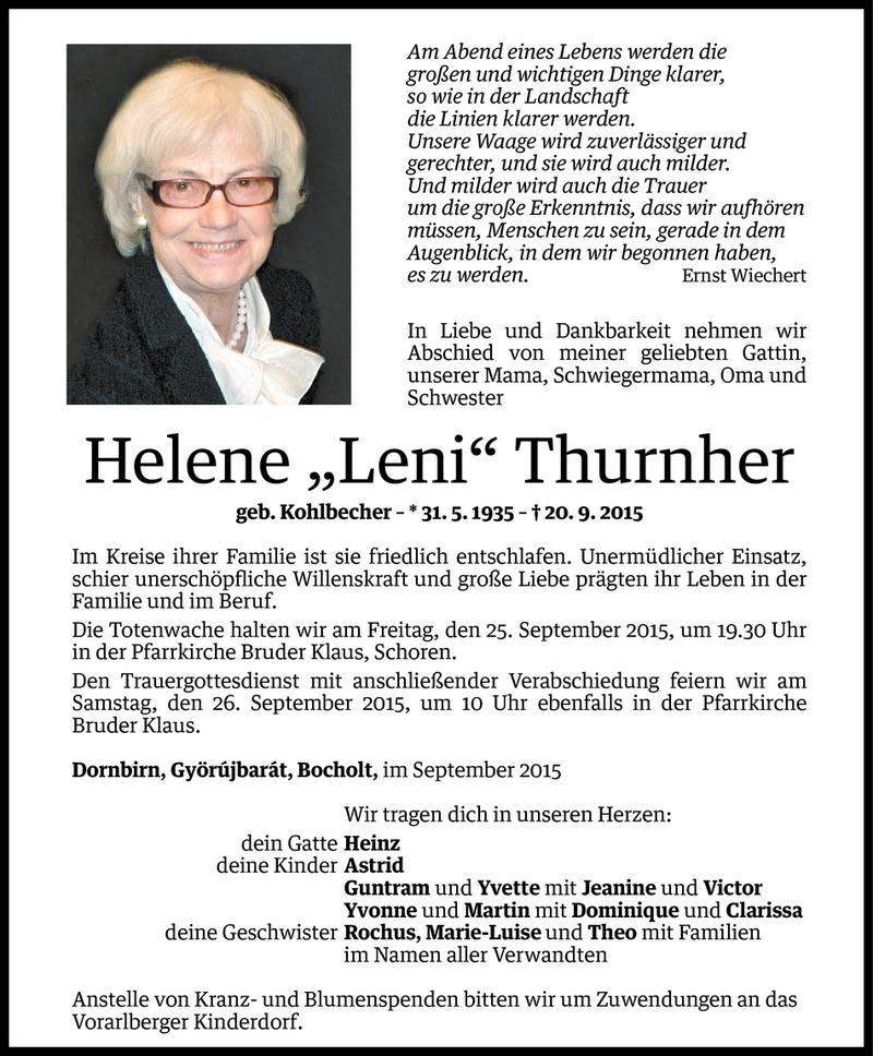  Todesanzeige für Helene Thurnher vom 22.09.2015 aus Vorarlberger Nachrichten