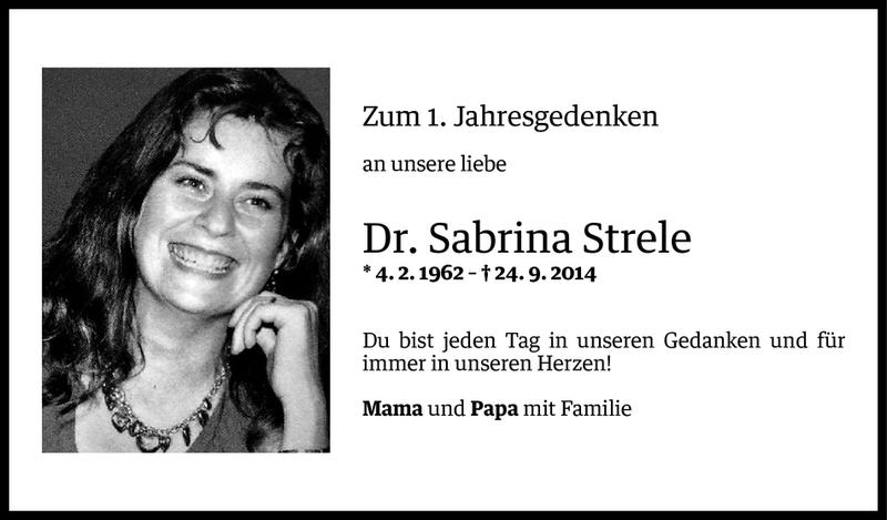  Todesanzeige für Sabrina Strele vom 23.09.2015 aus Vorarlberger Nachrichten