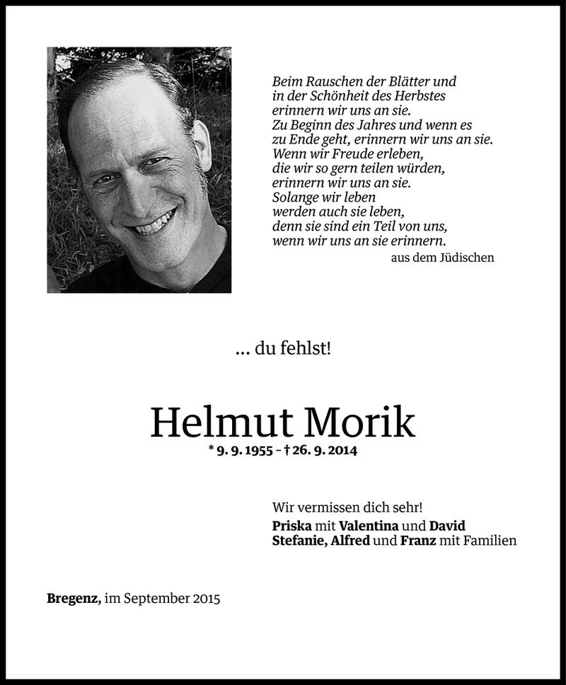  Todesanzeige für Helmut Morik vom 25.09.2015 aus Vorarlberger Nachrichten