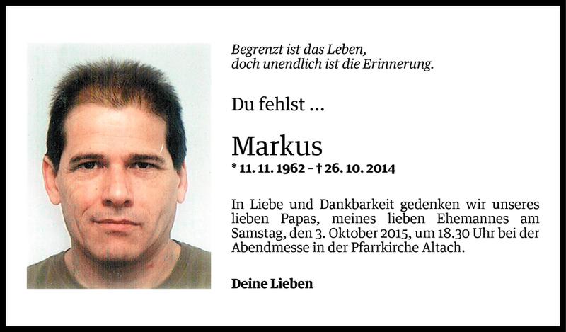  Todesanzeige für Markus Kelih vom 29.09.2015 aus Vorarlberger Nachrichten