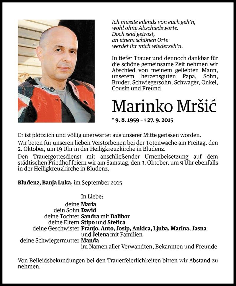  Todesanzeige für Marinko Mršic vom 01.10.2015 aus Vorarlberger Nachrichten