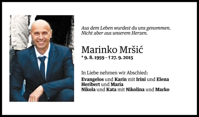  Todesanzeige für Marinko Mršic vom 30.09.2015 aus Vorarlberger Nachrichten