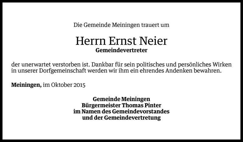  Todesanzeige für Ernst Gebhard Ludwig Neier vom 01.10.2015 aus Vorarlberger Nachrichten