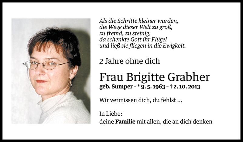  Todesanzeige für Brigitte Grabher vom 02.10.2015 aus Vorarlberger Nachrichten