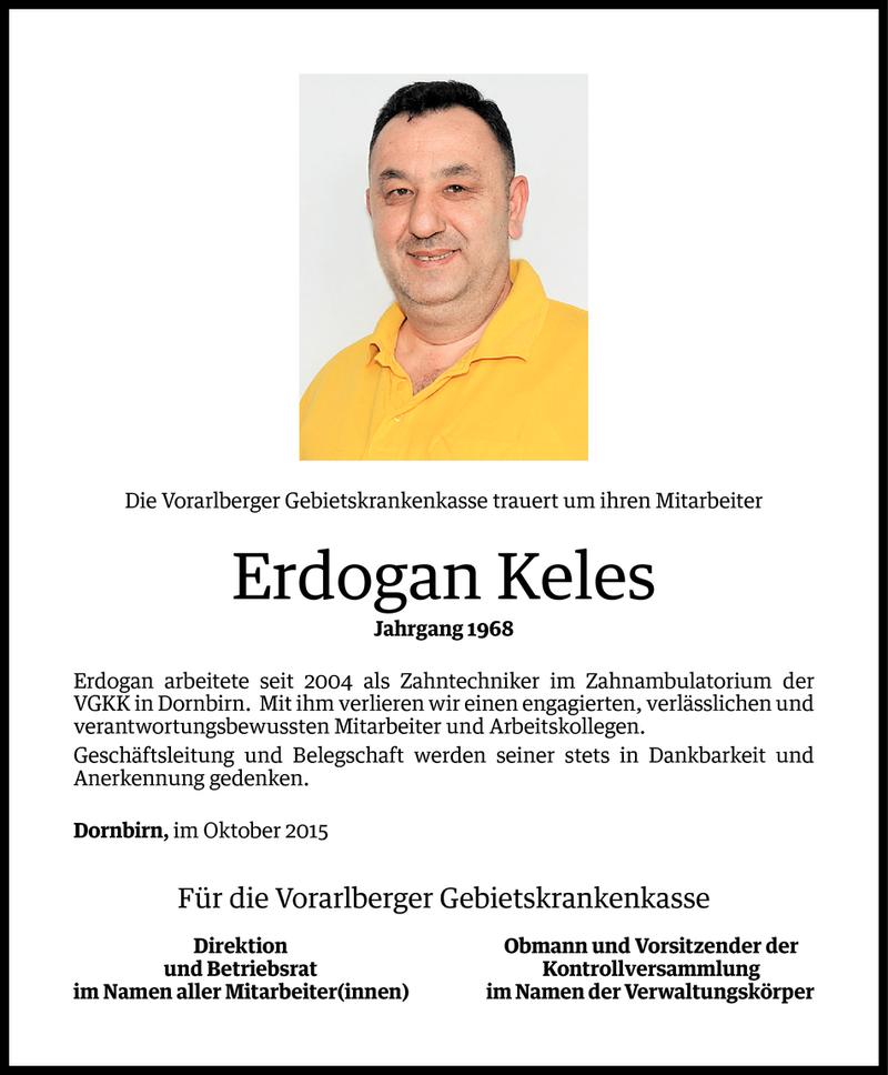  Todesanzeige für Erdogan Keles vom 06.10.2015 aus Vorarlberger Nachrichten