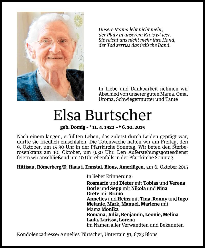  Todesanzeige für Elsa Burtscher vom 07.10.2015 aus Vorarlberger Nachrichten