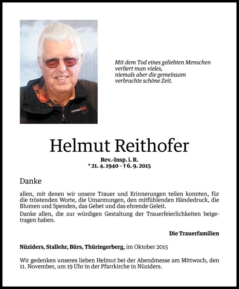  Todesanzeige für Helmut Reithofer vom 10.10.2015 aus Vorarlberger Nachrichten