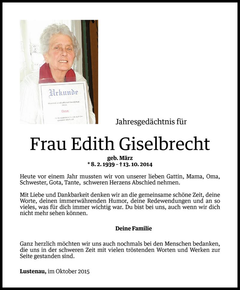 Todesanzeigen von Edith Giselbrecht | Todesanzeigen Vorarlberger ...