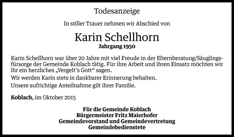  Todesanzeige für Karin Schellhorn vom 12.10.2015 aus Vorarlberger Nachrichten