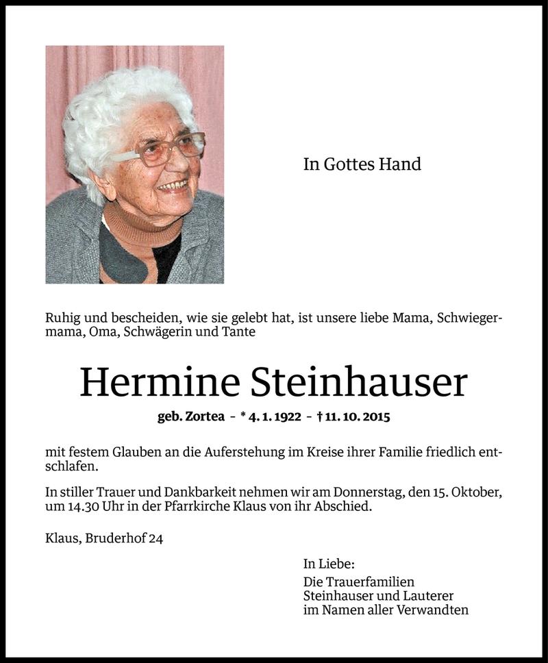 Todesanzeigen von Hermine Steinhauser | Todesanzeigen Vorarlberger ...