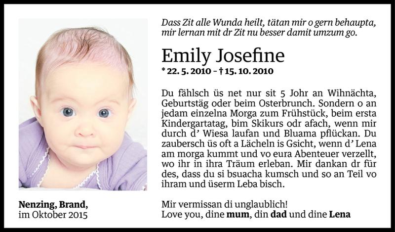  Todesanzeige für Emily Josefine Beck vom 14.10.2015 aus Vorarlberger Nachrichten