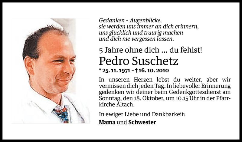  Todesanzeige für Pedro Suschetz vom 16.10.2015 aus Vorarlberger Nachrichten