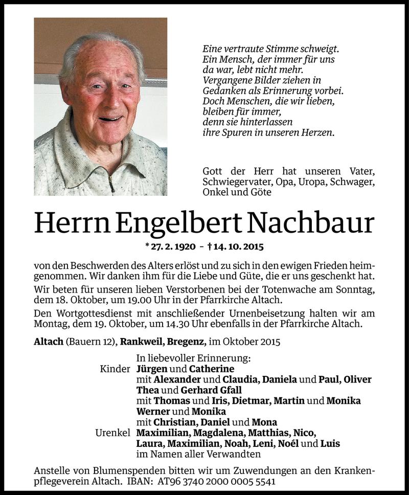  Todesanzeige für Engelbert Nachbaur vom 17.10.2015 aus Vorarlberger Nachrichten