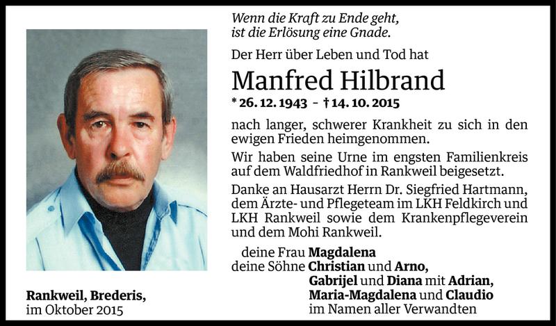  Todesanzeige für Manfred Hilbrand vom 21.10.2015 aus Vorarlberger Nachrichten