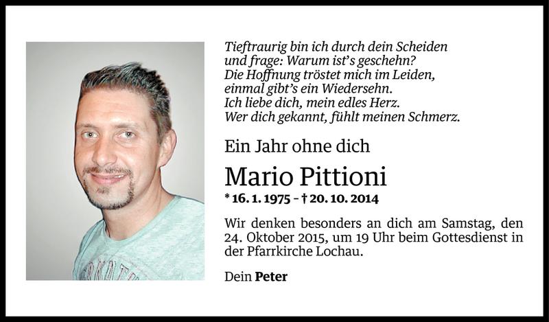  Todesanzeige für Mario Pittioni vom 19.10.2015 aus Vorarlberger Nachrichten