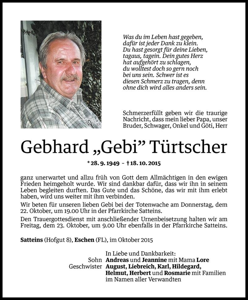  Todesanzeige für Gebhard Türtscher vom 21.10.2015 aus Vorarlberger Nachrichten