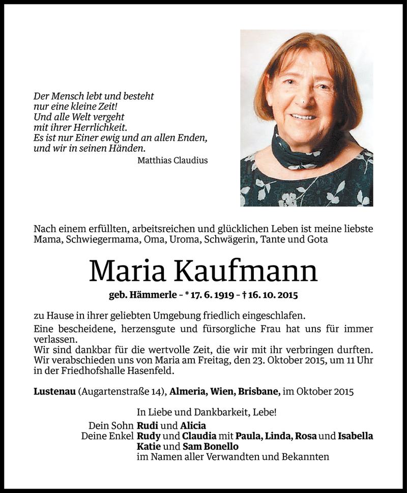  Todesanzeige für Maria Kaufmann vom 20.10.2015 aus Vorarlberger Nachrichten