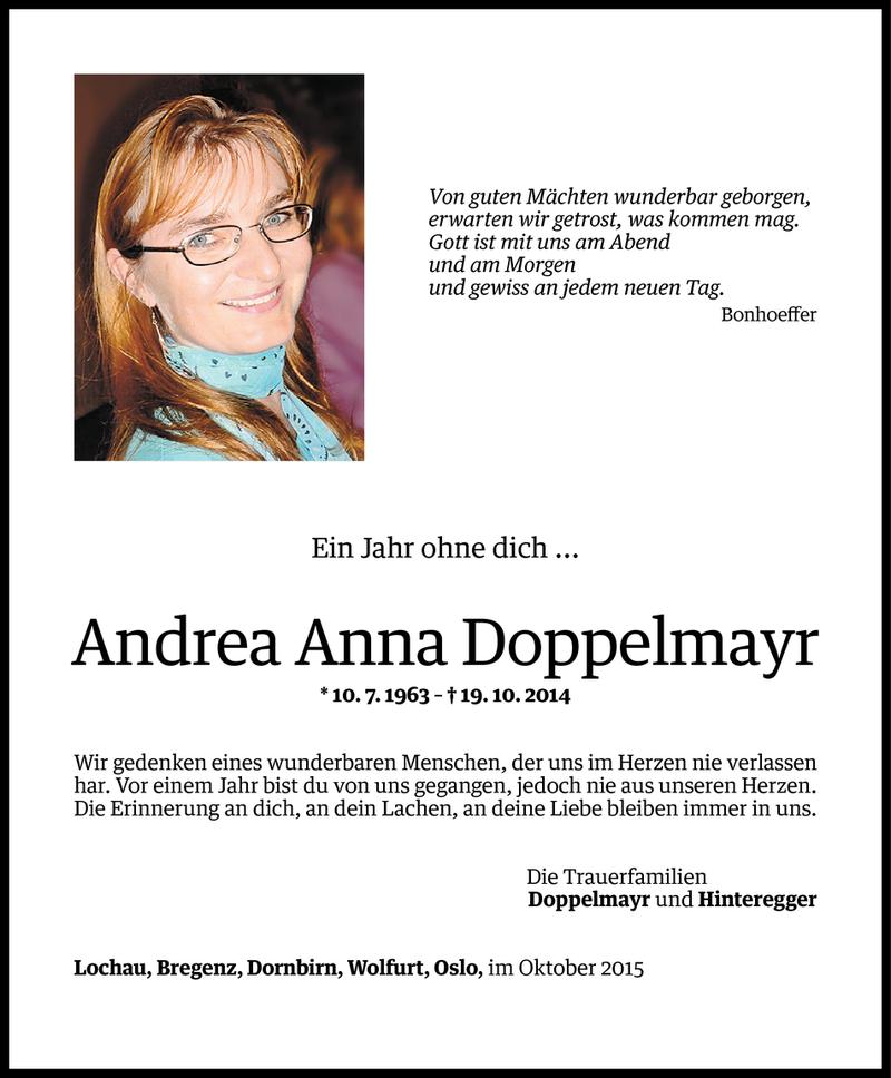  Todesanzeige für Andrea Anna Doppelmayr vom 23.10.2015 aus Vorarlberger Nachrichten