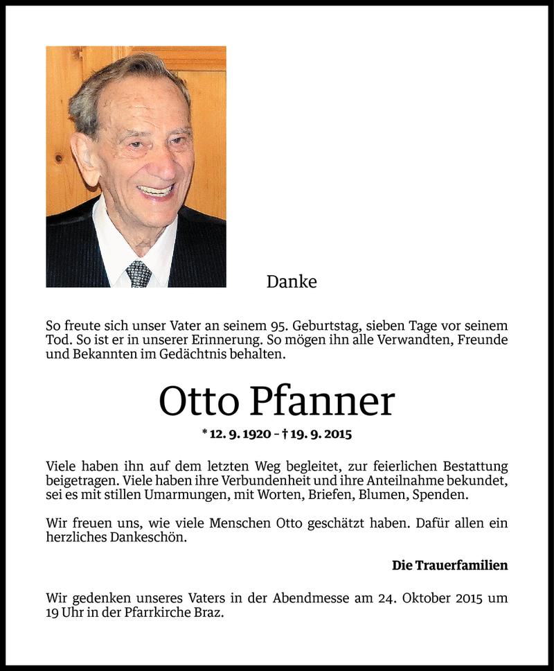  Todesanzeige für Otto Pfanner vom 23.10.2015 aus Vorarlberger Nachrichten