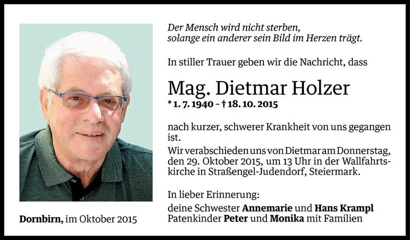  Todesanzeige für Dietmar Holzer vom 22.10.2015 aus Vorarlberger Nachrichten