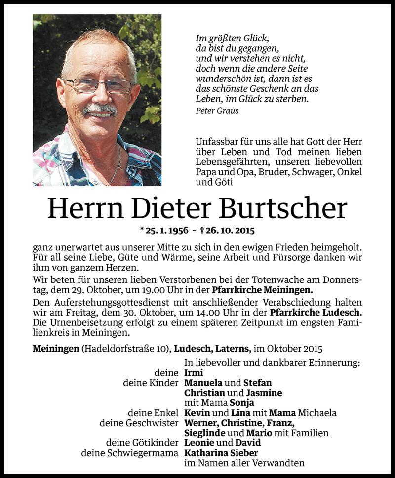  Todesanzeige für Dieter Burtscher vom 28.10.2015 aus Vorarlberger Nachrichten