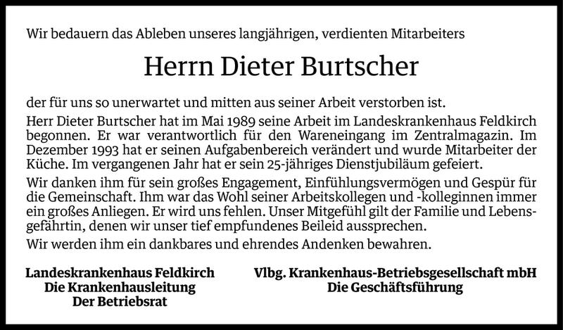  Todesanzeige für Dieter Burtscher vom 28.10.2015 aus Vorarlberger Nachrichten