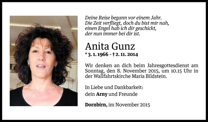  Todesanzeige für Anita Gunz vom 31.10.2015 aus Vorarlberger Nachrichten