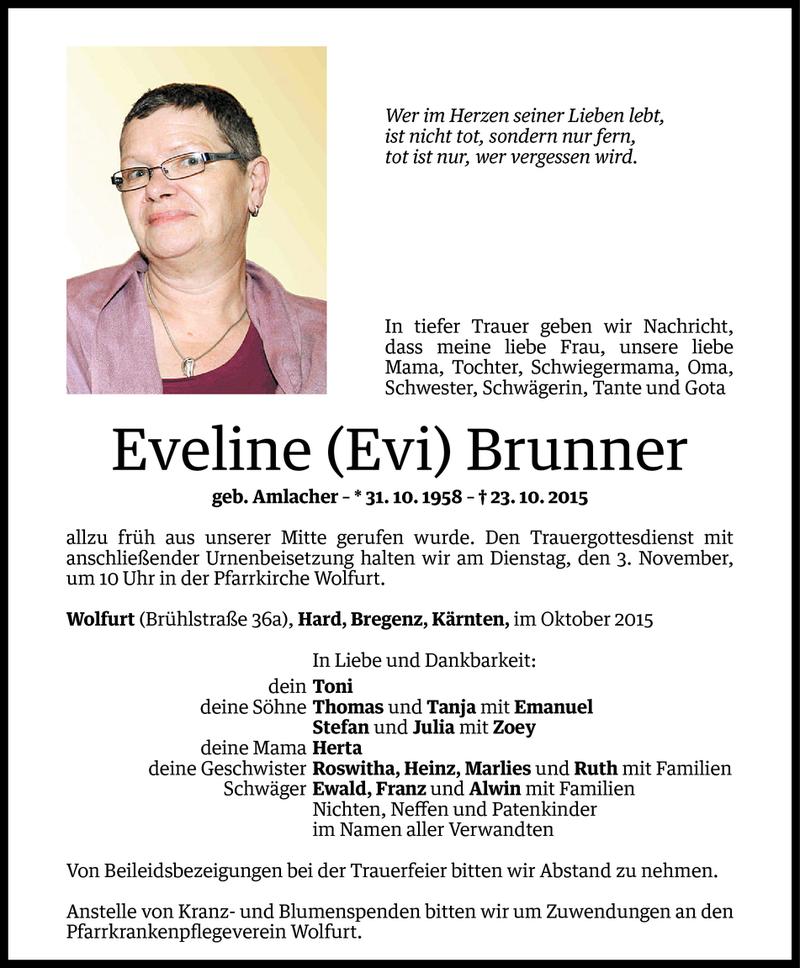  Todesanzeige für Eveline Brunner vom 31.10.2015 aus Vorarlberger Nachrichten