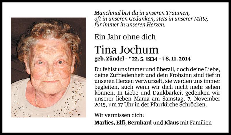  Todesanzeige für Tina Jochum vom 04.11.2015 aus Vorarlberger Nachrichten