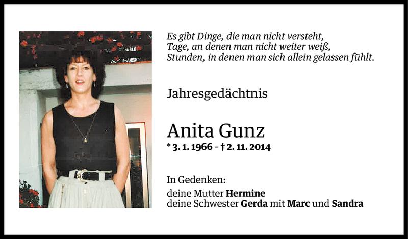  Todesanzeige für Anita Gunz vom 01.11.2015 aus Vorarlberger Nachrichten