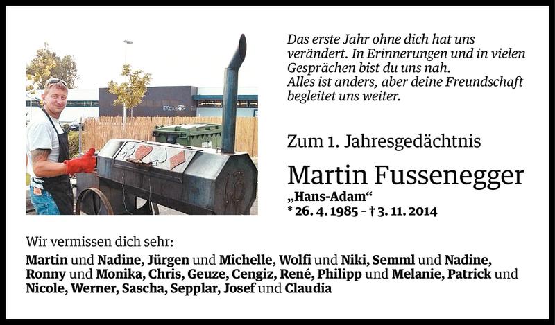  Todesanzeige für Martin Fussenegger vom 02.11.2015 aus Vorarlberger Nachrichten