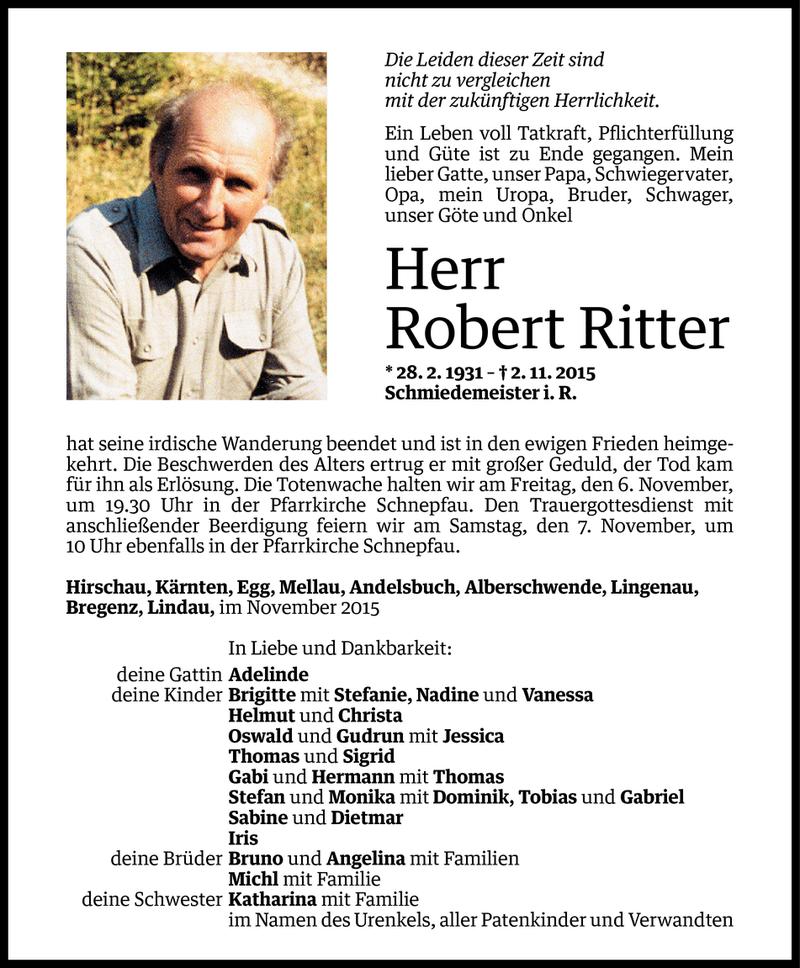  Todesanzeige für Robert Ritter vom 04.11.2015 aus Vorarlberger Nachrichten