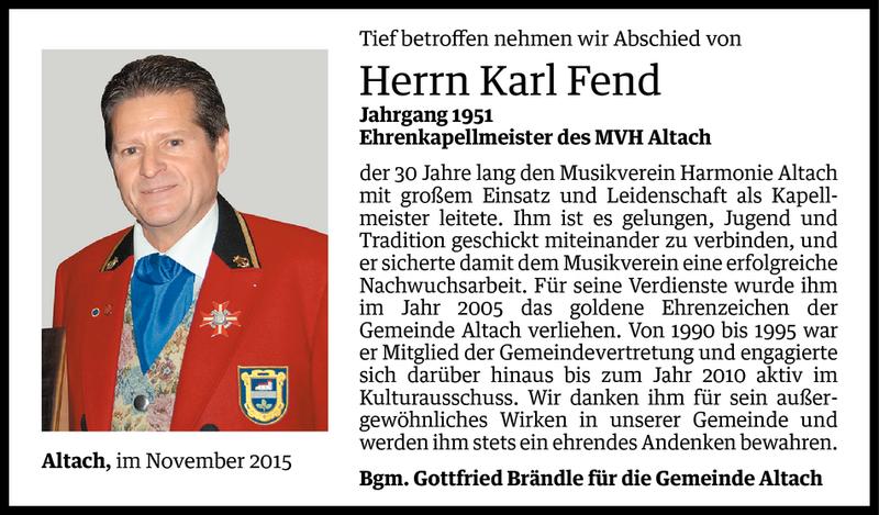  Todesanzeige für Karl Fend vom 05.11.2015 aus Vorarlberger Nachrichten