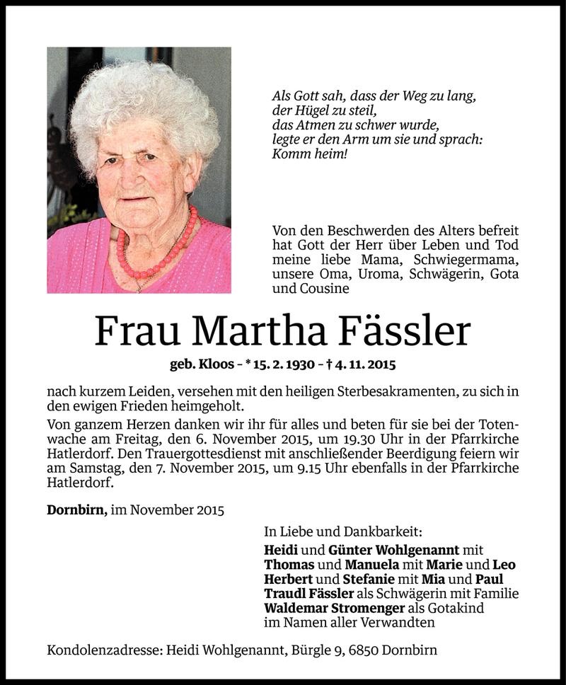  Todesanzeige für Martha Fässler vom 04.11.2015 aus Vorarlberger Nachrichten